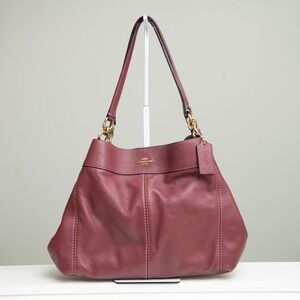 Coach Lexy Shoulder Bag Burgundy Pebbled Leather Hobo Slouchy Minimalist Classic
